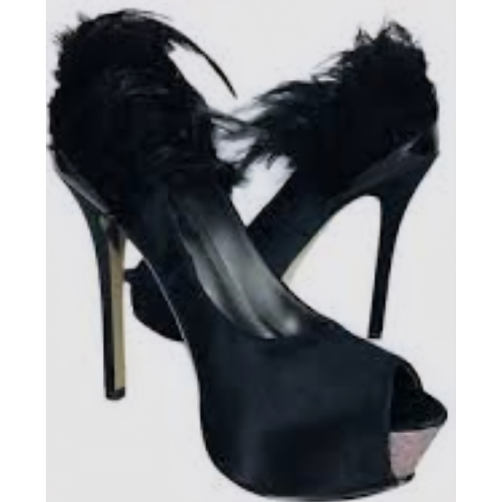 Enzo Angiolini Blk Feather Stiletto Heels Peep Toe Platform Women's Size 9 Shoe
